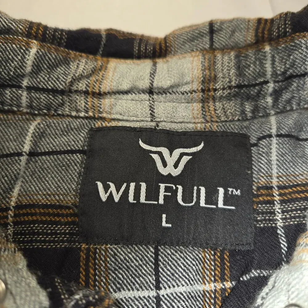 WilFull Womens Large Pearl Snap Shirt Brown‎ Plaid Western Outdoors Rodeo